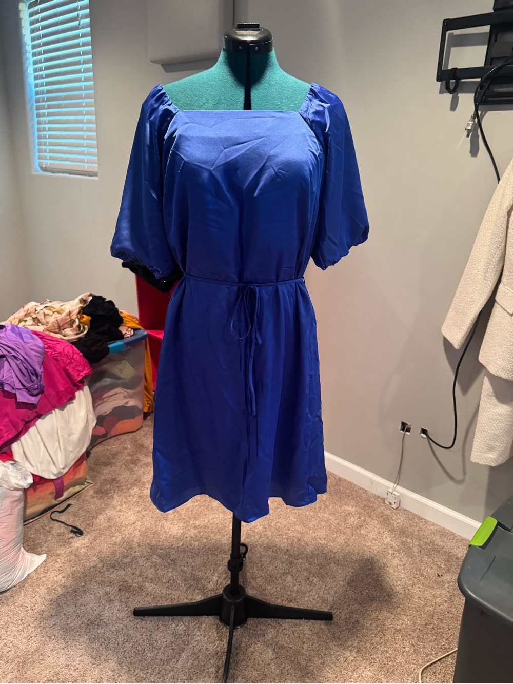 Ann Taylor Royal Blue Square-Neck Puff Sleeve Mini Dress